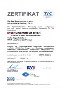 Zertifikat für die Prüfung ortsveränderlicher geräte